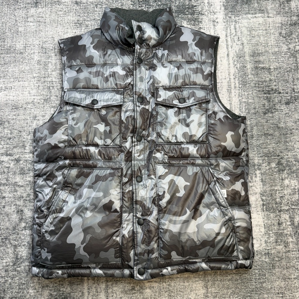 GAP Vest Mens XL Gray Camo Wool Reversible Puffer Thick Heavyweight Insulated